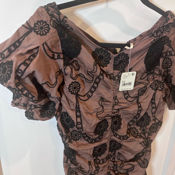 NWT Free People Elegant Black and Mauve Embroidered Floral Dress - Picture 2 of 15